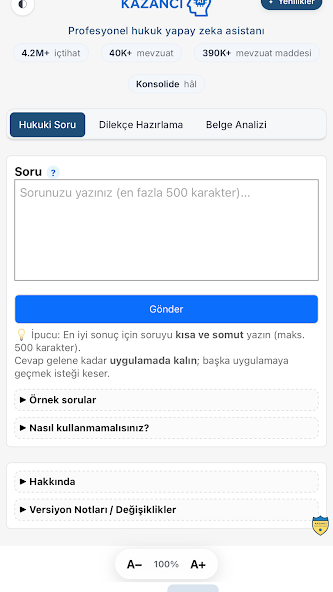 KAZANCI Mobil uygulamasında KAZANCI AI ekranı